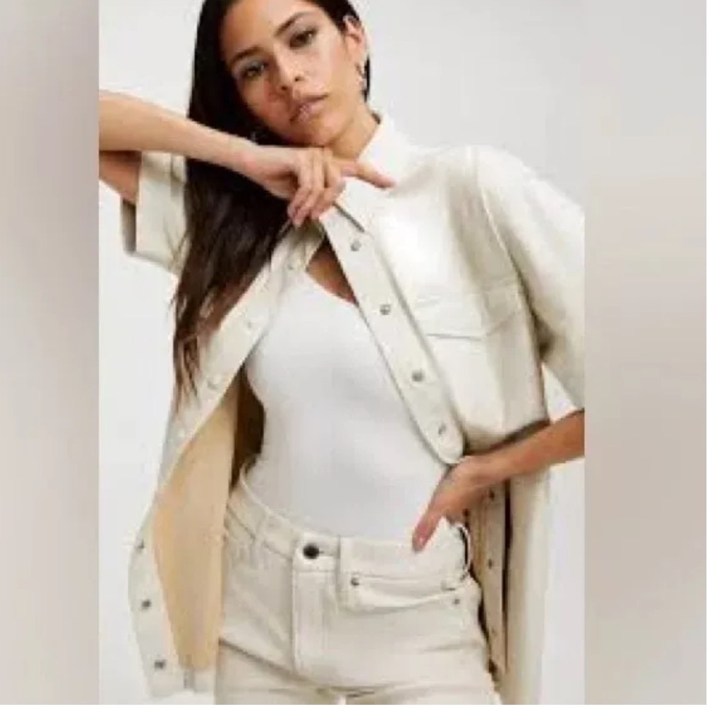 7 for all mankind beige faux leather button up jacket